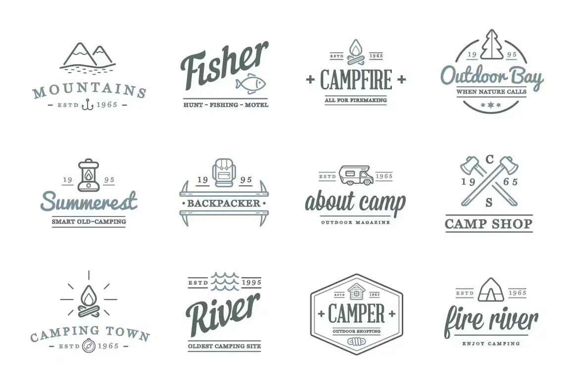 Camping Color and Outlined Icons with Logotypes1