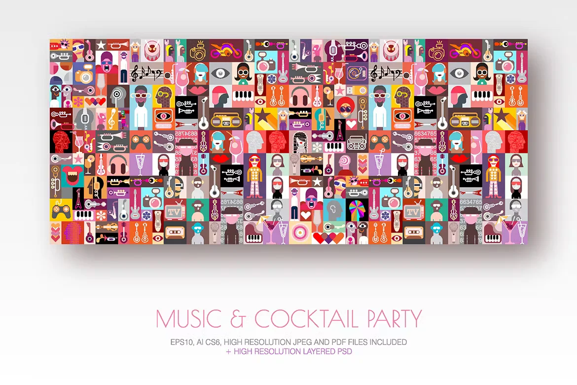 Music & Cocktail Party Pop Art Vector Illustration