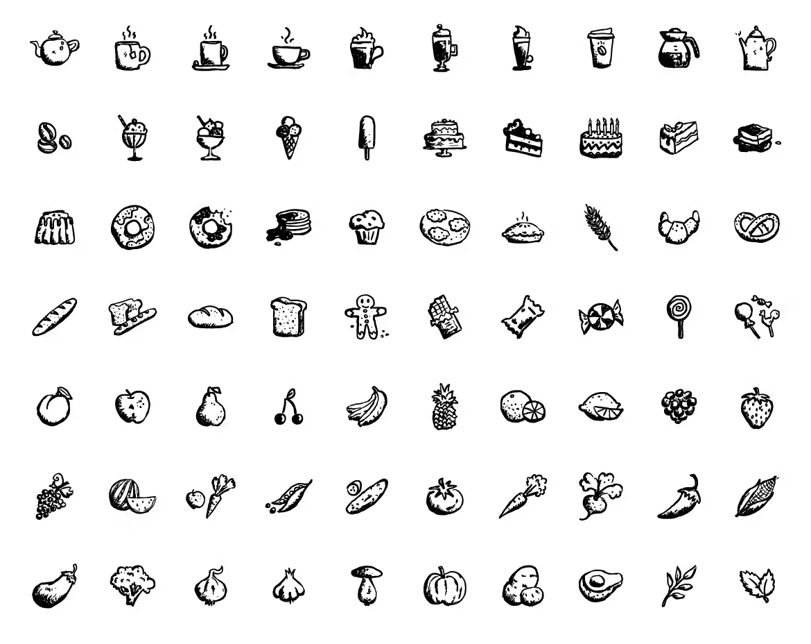 150 Hand Drawn Food Icons 2
