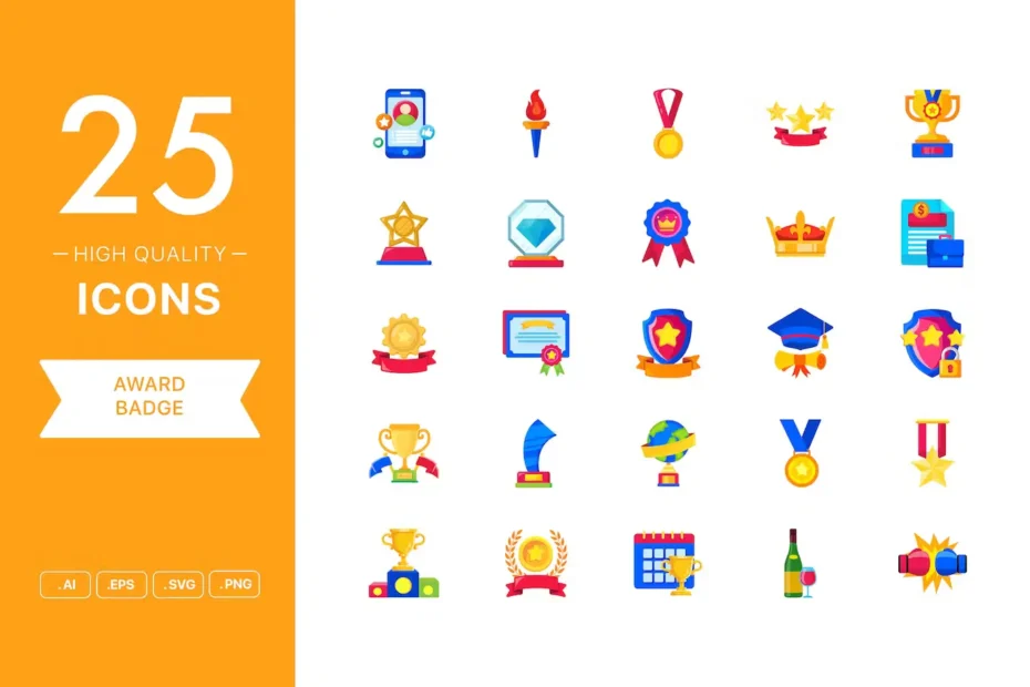 25 High Quality Achievement Badge Icon Set