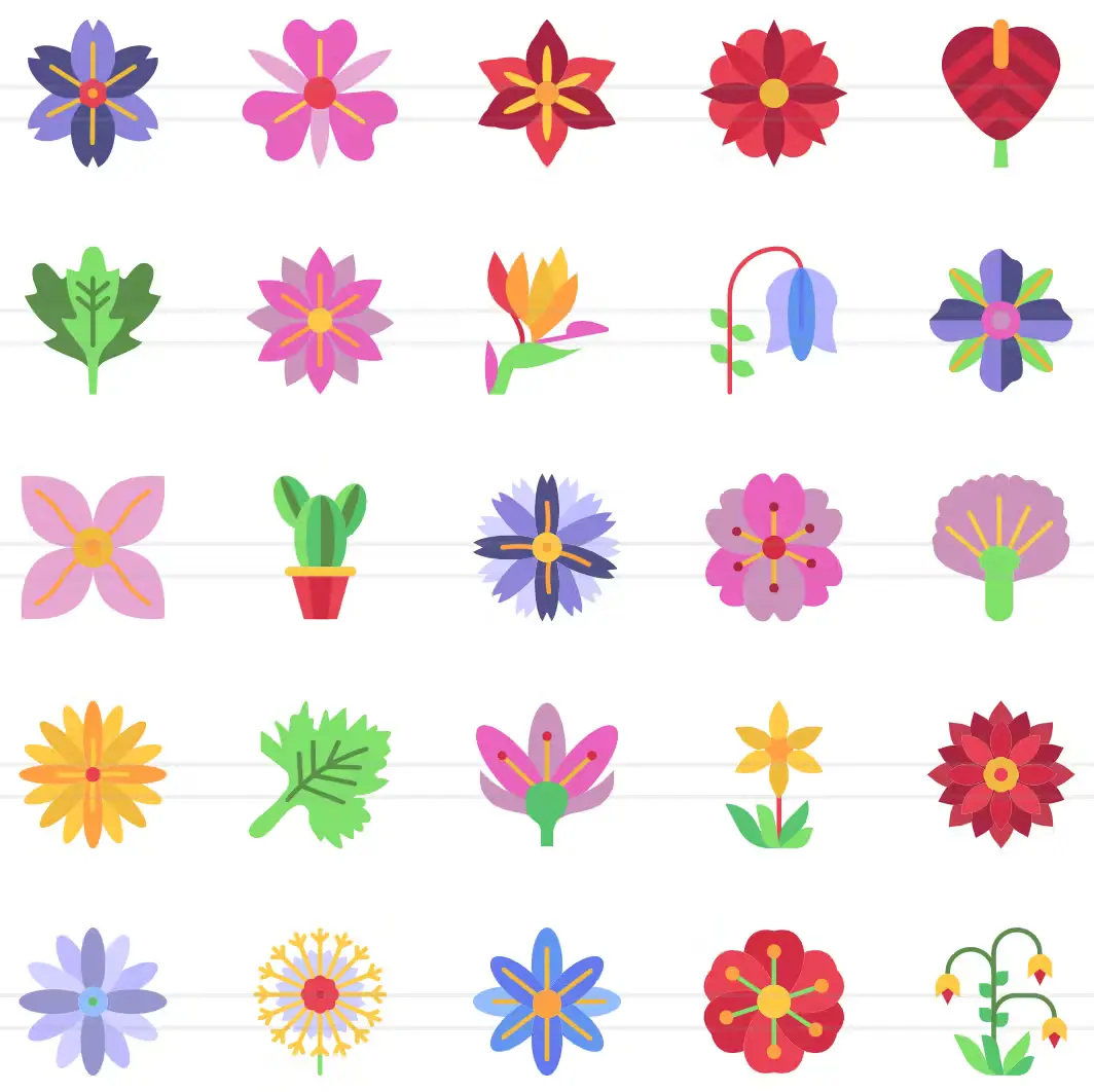 50 Flowers Flat Multicolor Icons 1