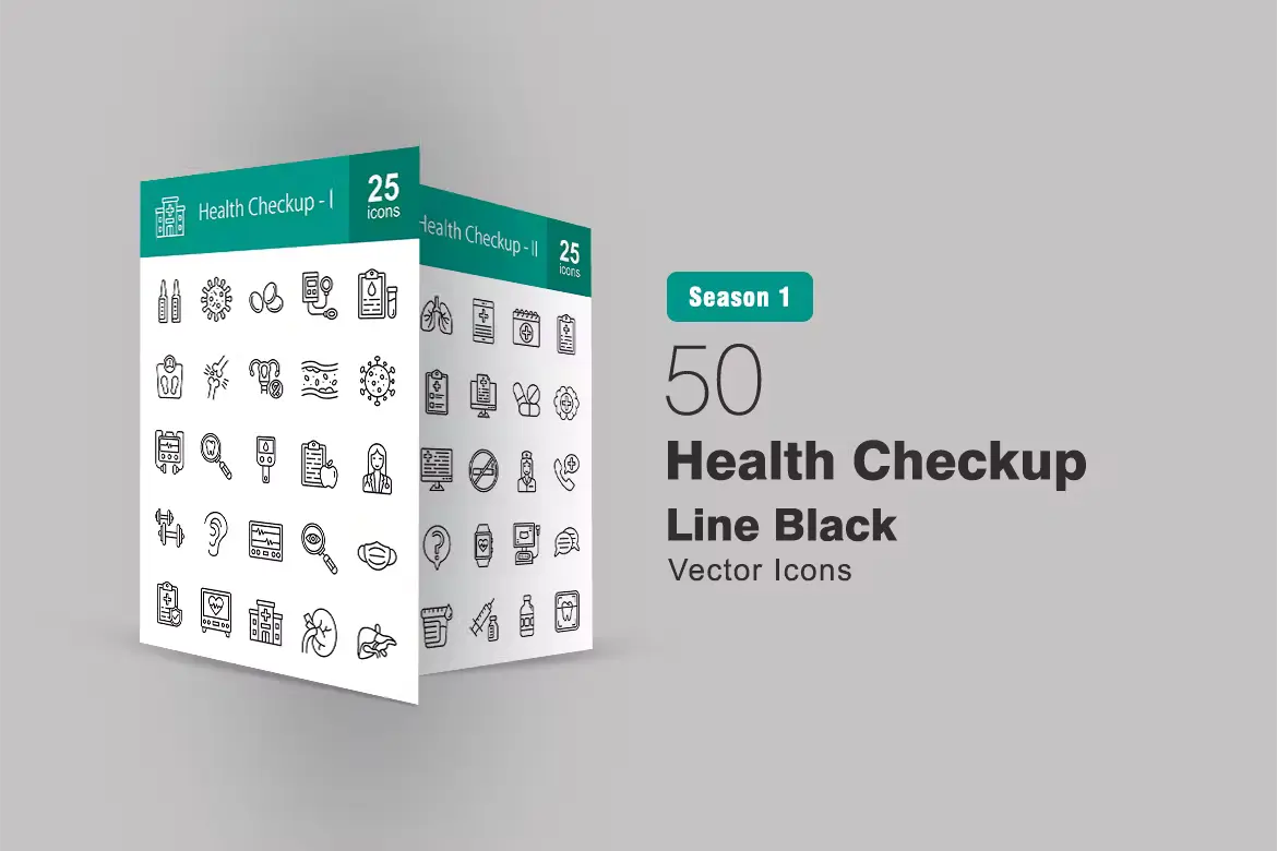 50 Health Checkup Line Icons
