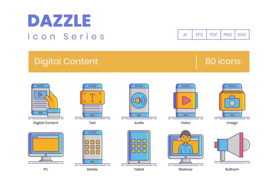 80 Digital Content Icons - Dazzle Series
