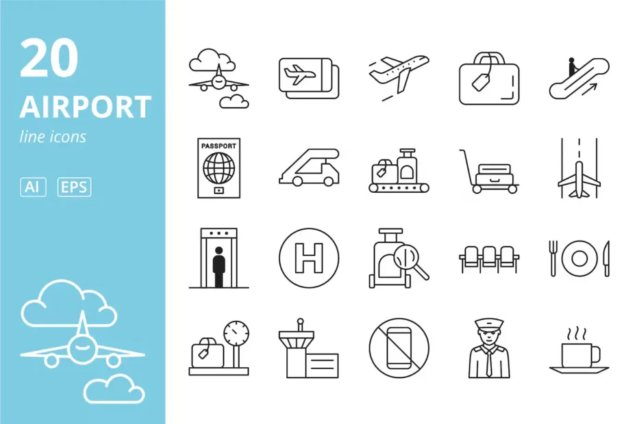 Airport Line Icons Set