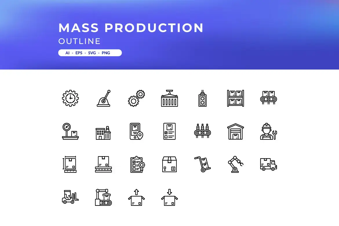 Mass Production Icons - Outline Glyph Flat Filled Line 3