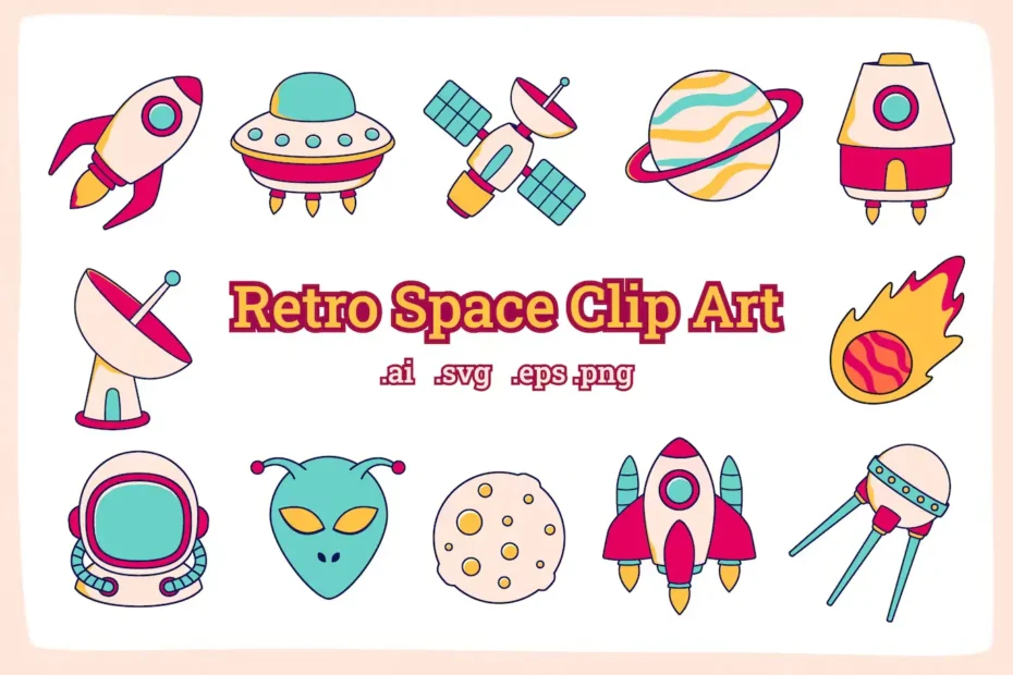 Retro Space Clip Art Illustration