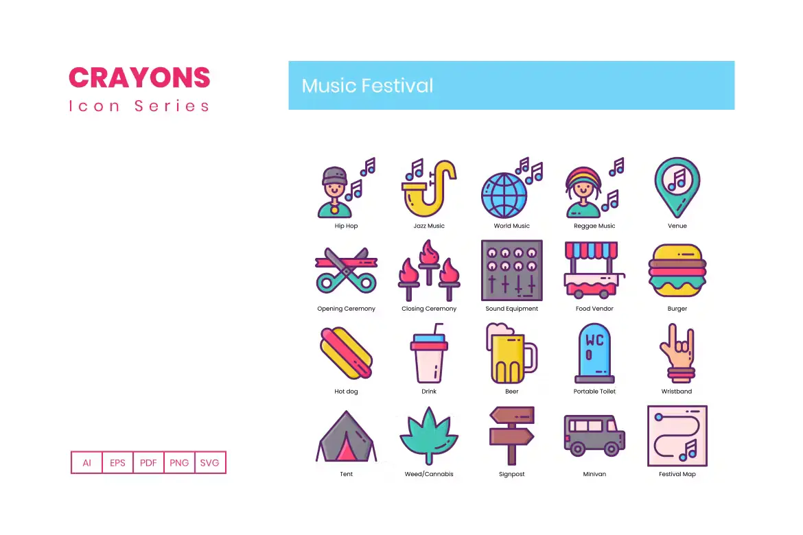 80 Music Festival Icons - Crayons Series2