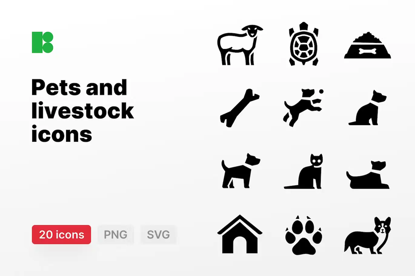 20 Pets and livestock Icons - PNG and SVG