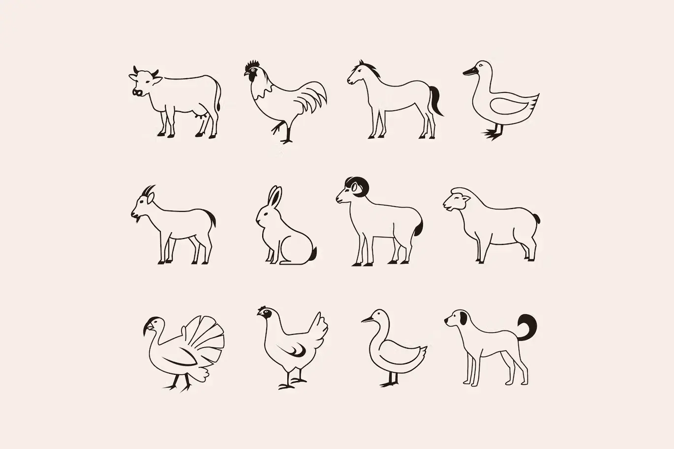 24 Farm Animal Icons