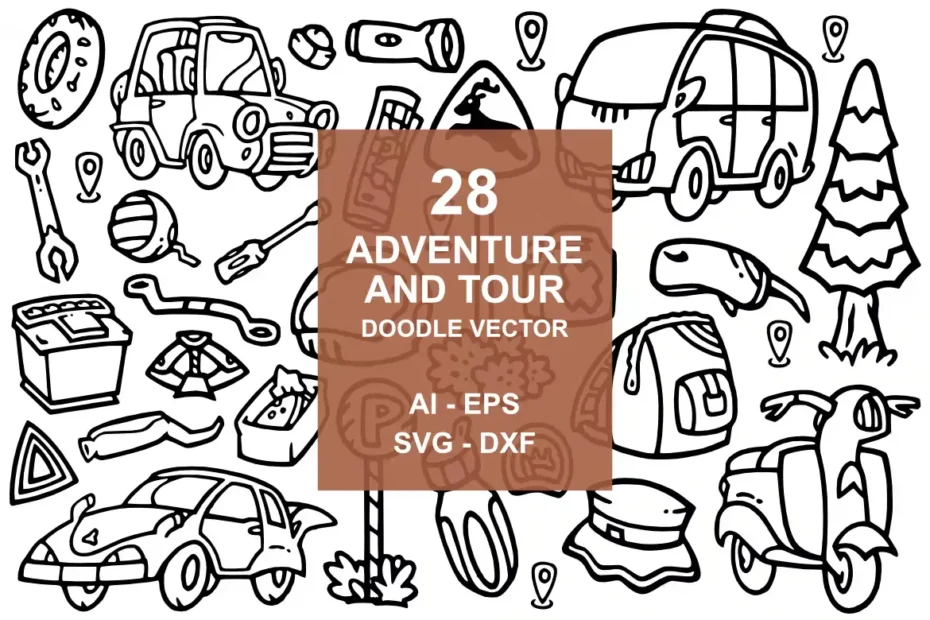 28 Adventure And Tour Doodle Vector