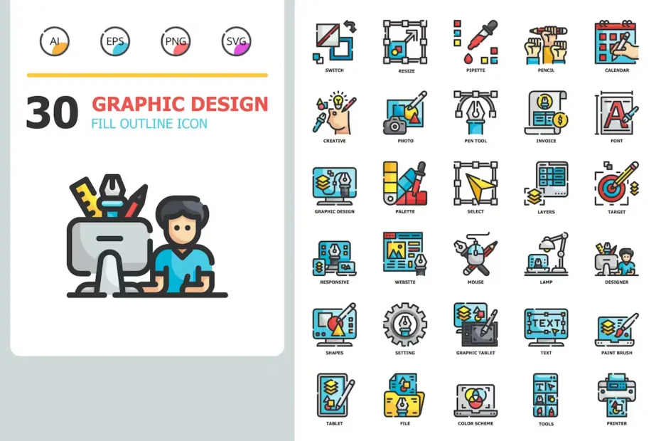 30 Graphic design Fill Outline Icons