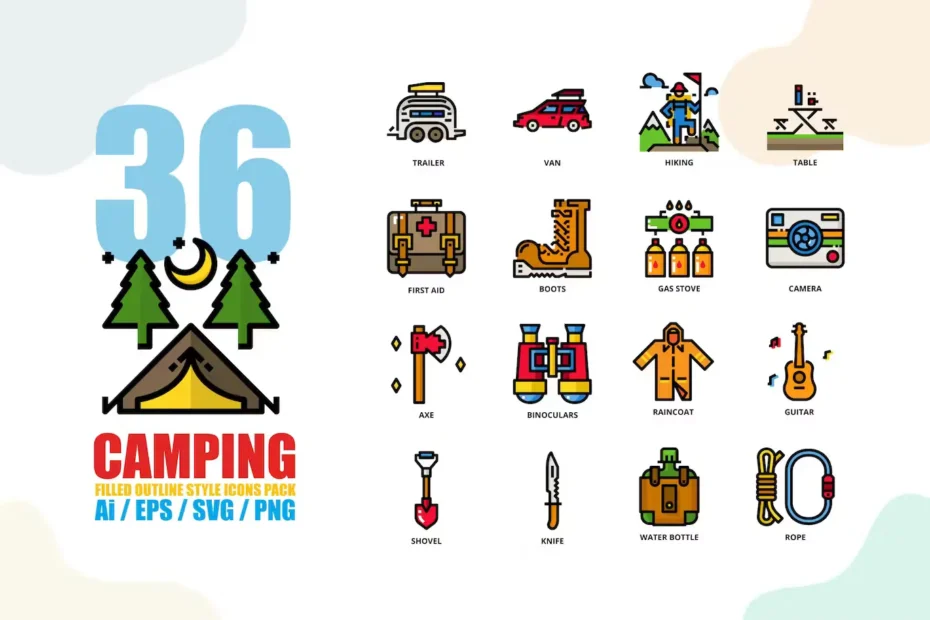 36 Camping Filled Outline Style Icon set