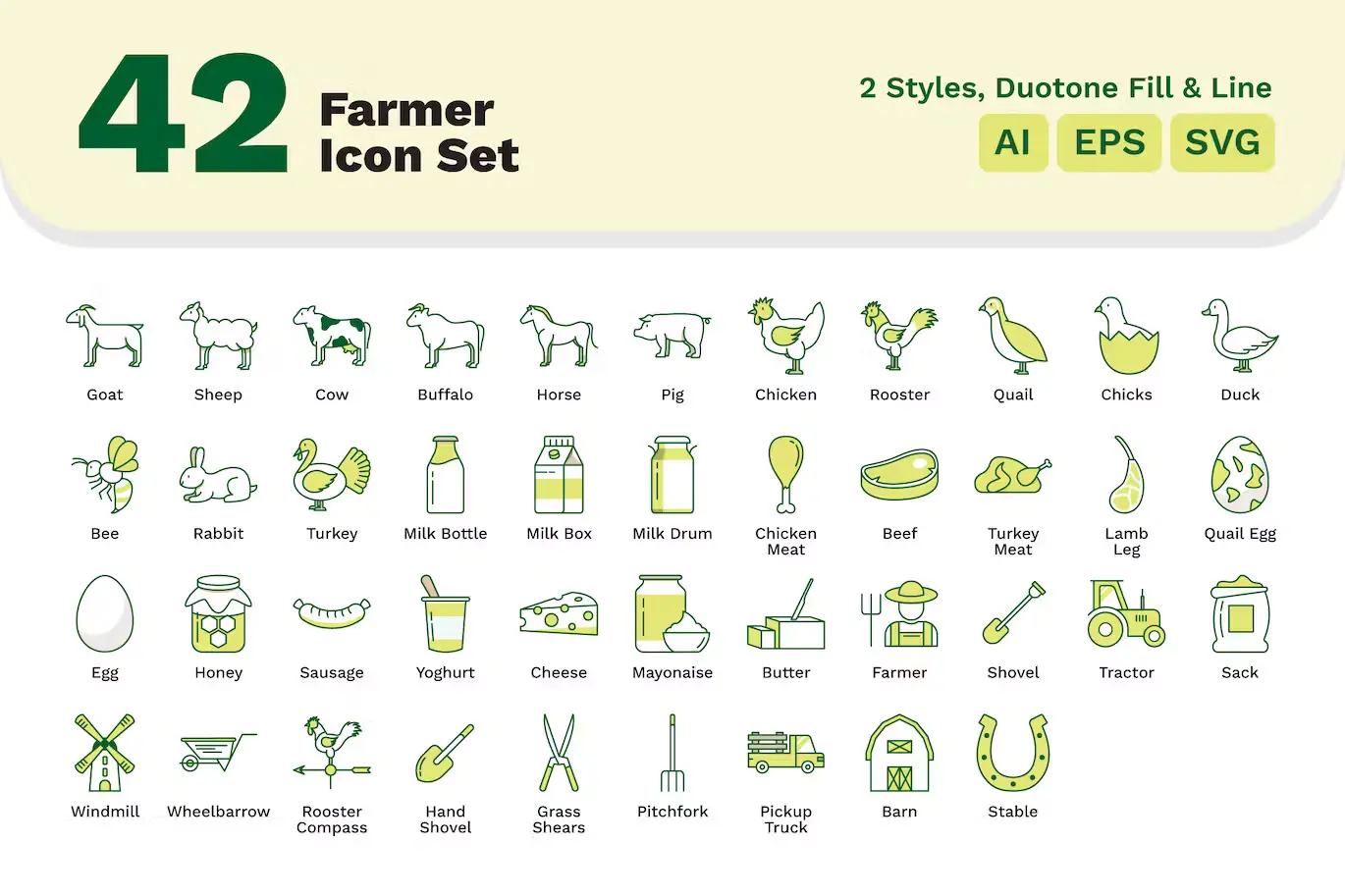 42 Farm Icons Set - AI EPS SVG