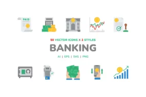 50 Vector Banking Icons in 2 Styles