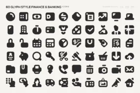 60 Glyph Style Finance & Banking Icons