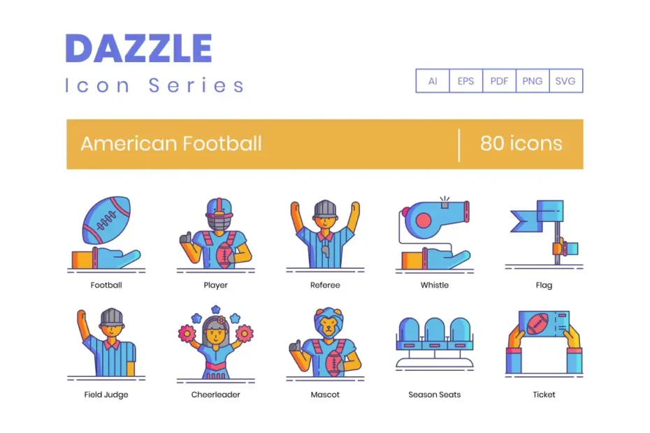 80 American Football Line Icons