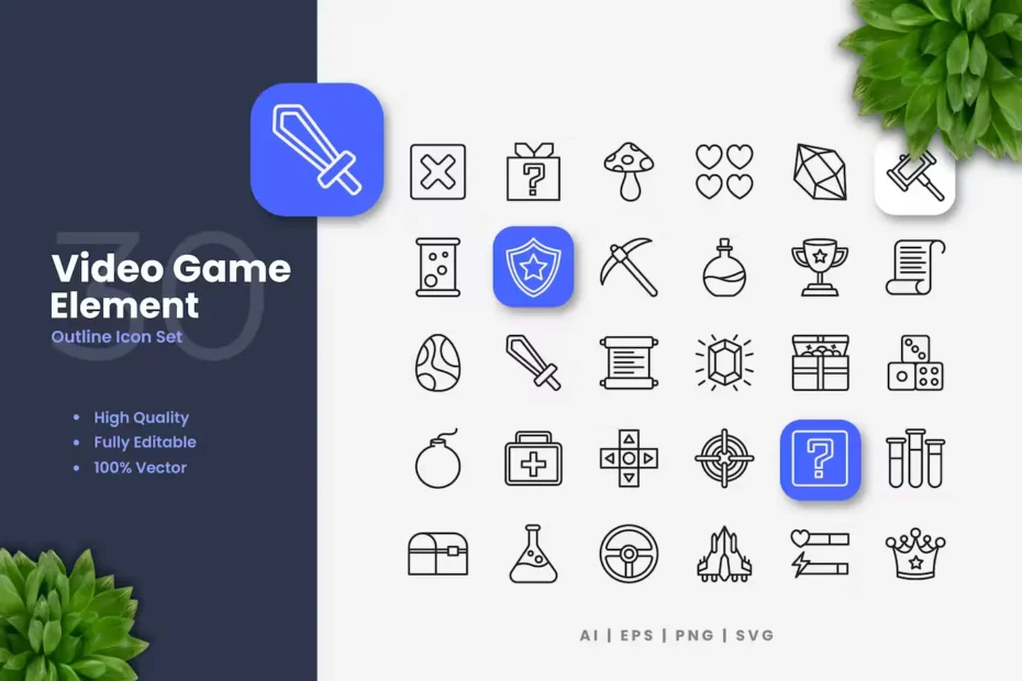 Video Game Element Outline Icons