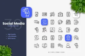 30 Social Media Outline Icons