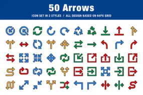 50 Arrows Icon Set in 2 Styles