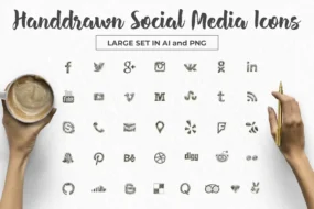 Hand Drawn Social Media Icons Large Set