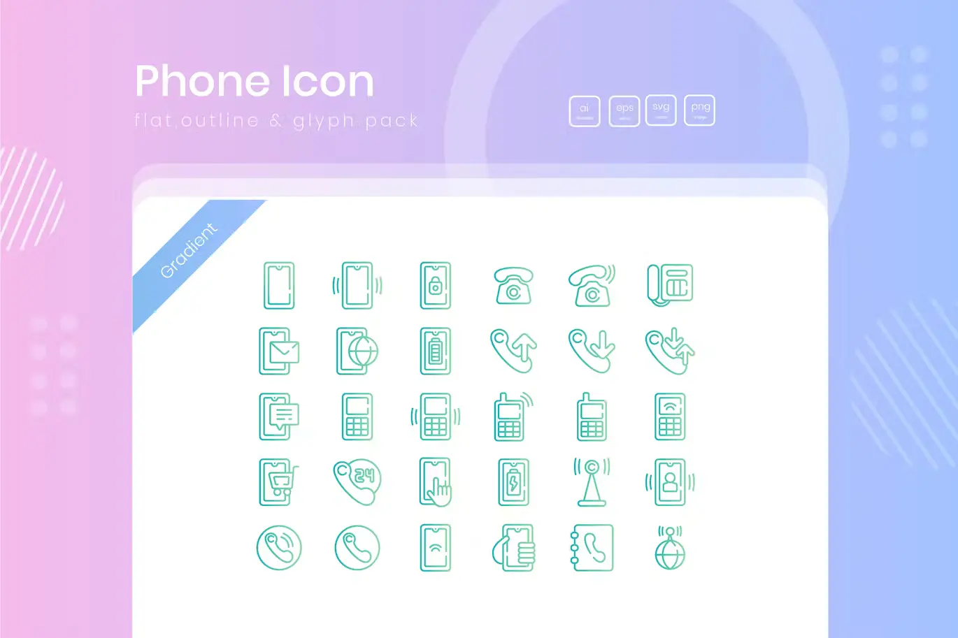 Phone Icons Editable Flat Outline Glyph Pack3