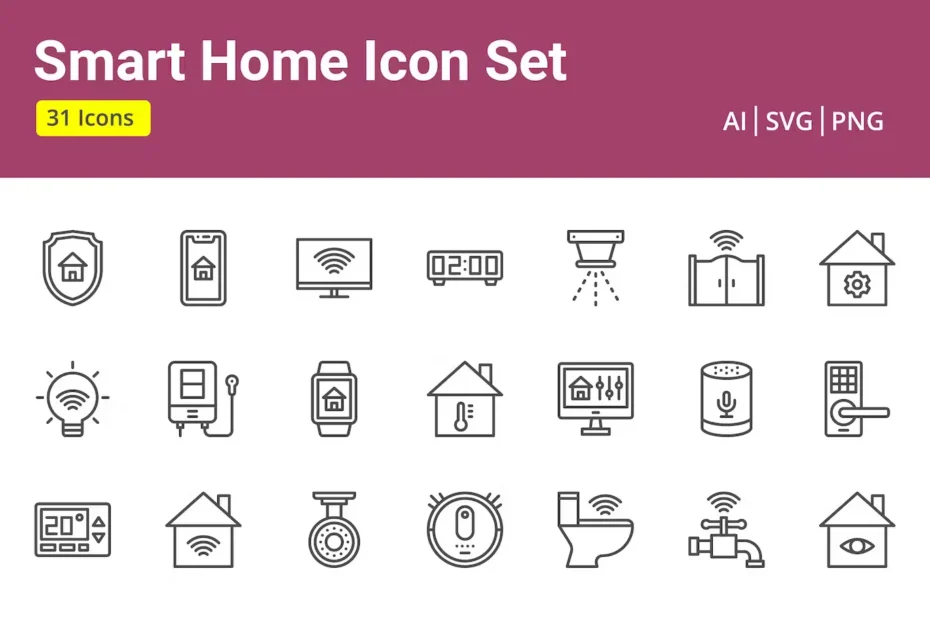 Smart Home Icon Set - Outline Style