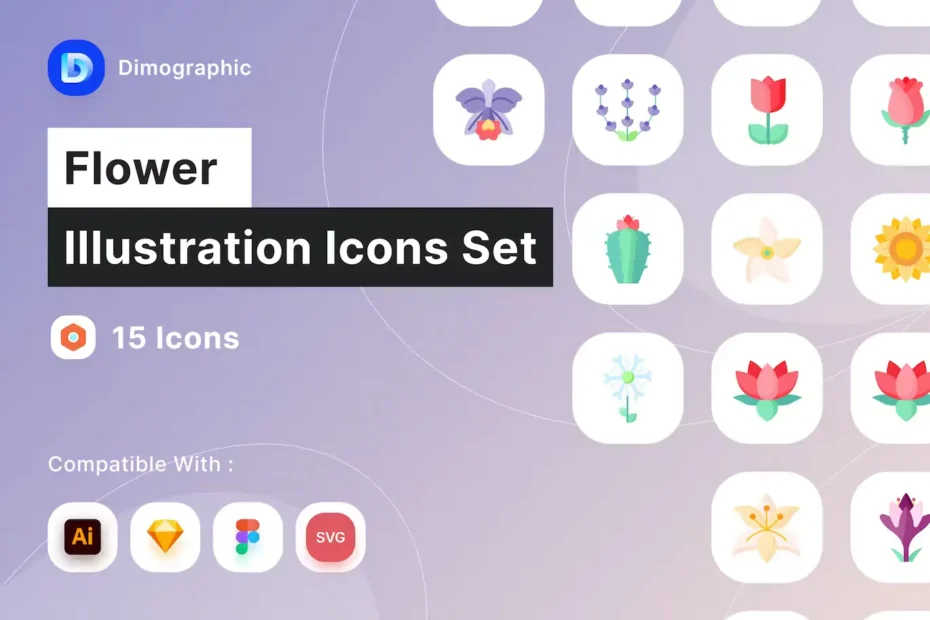 15 Flowers Illustration Icons Pack