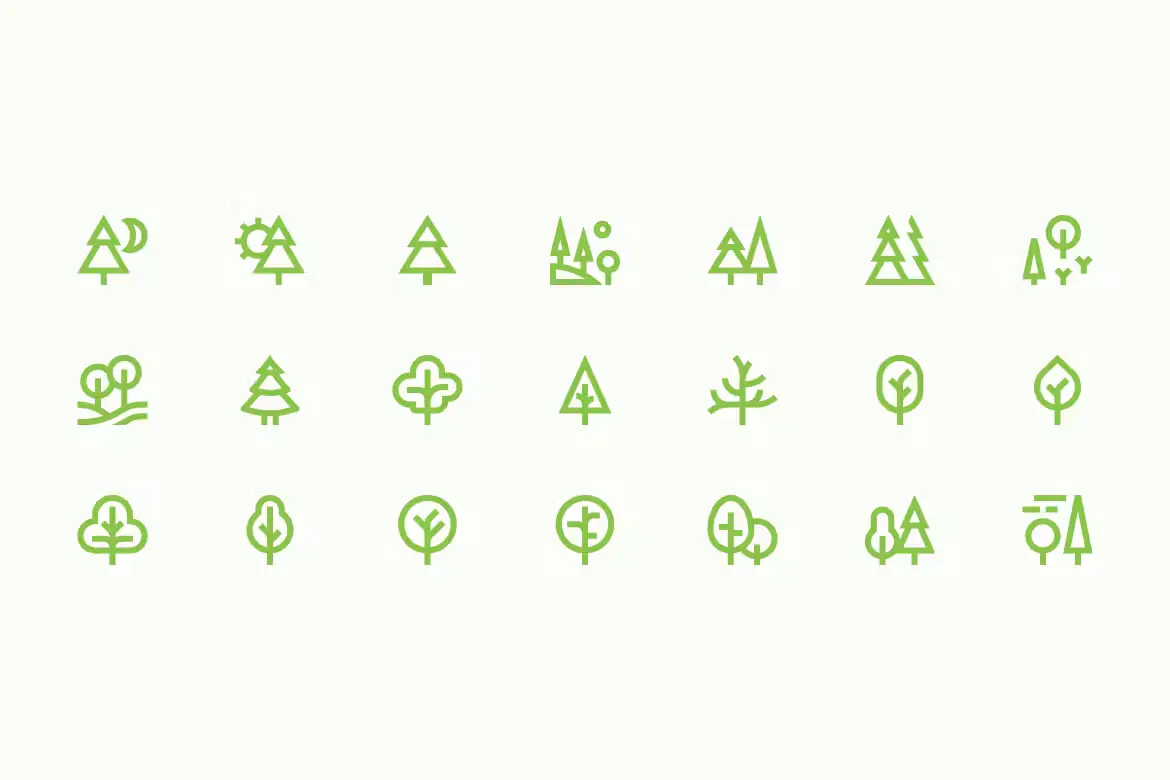 21 Trees High Quality Outline Icons2