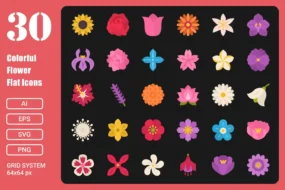 30 Colorful Flower Flat Icons