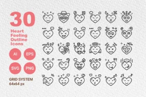 30 Heart Feeling Outline Icons