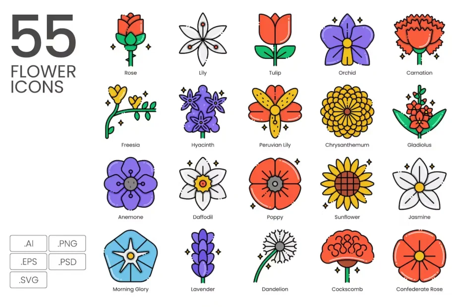 55 Flower Icons - Aesthetics Series